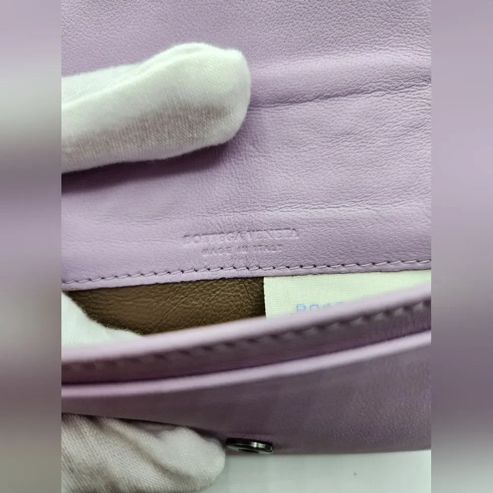 Bottega Veneta Lilac Intrecciato Leather Card Case Wallet Snap Closure w/ Box - Picture 11 of 11